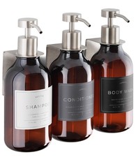 Shower Shampoo Dispenser Wall Mounted   3 Refillable 16.9 oz Amber Bottles wi...