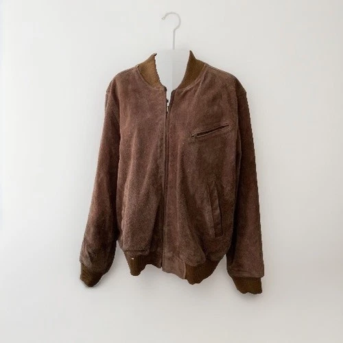 Vintage 1990’s Chocolate Suede Aviator Bomber Jacket Gorpcore Grail Find! - product listing photo