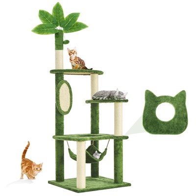 61'' Large Cat Tree Tower for Indoor Cats with DIY Green Leaves Scratching Pos...