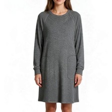 LOU & GREY Loft CHARCOAL GRAY Soft Midweight Knit T-SHIRT SHIFT A-Line Dress XS