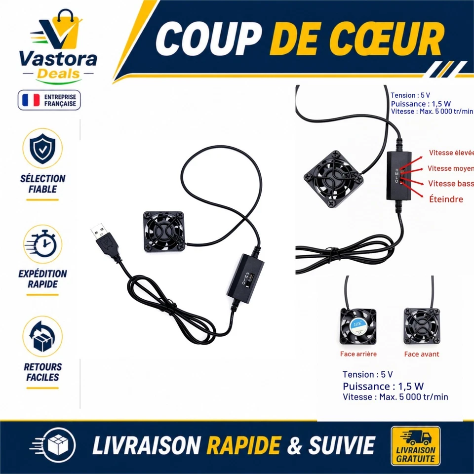 Ventilateur de Refroidissement USB 5V 40mm 3 Vitesses JZK - Photo 1/4