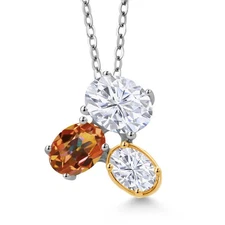 925 Silver and 10K Yellow Gold White Moissanite and Ecstasy Mystic Topaz