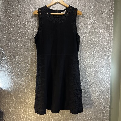 Eliza J Dress Embroidered Fit Flare Black Large Rayon Polyester Blend  Cozy