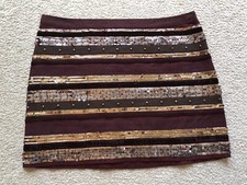 Abercrombie and Fitch Sequined Mini Skirt Burgundy Silver Golden Side Zip Size 4
