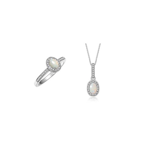RYLOS 14K White Gold Halo Necklace & Matching Ring Set with Gemstones & Diamonds - Picture 20 of 29