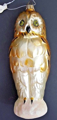 Woodland Owl Gold With Glitter Accents Glass Christmas Ornament 6 1/2" x 3" NWT - Picture 2 of 7