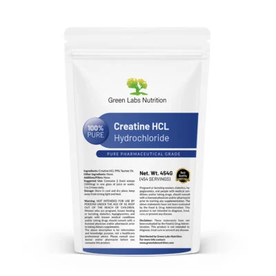 GREEN LABS NUTRITION Kreatin HCL Pulver – Hochdosiert, Muskelaufbau, Training & Schnelle Aufnahme