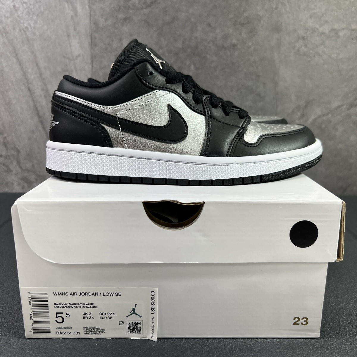 air jordan 1 low se black metallic silver