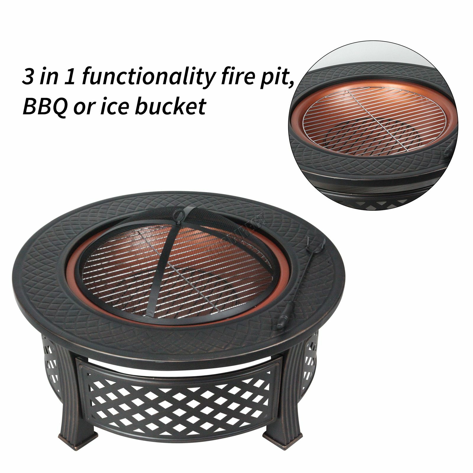 HEATSURE Outdoor Multifunctional Fire Pit Garden BBQ Brazier Round