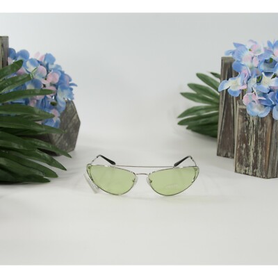Prada 62VS66 Silver Pale Green Polarized Metal Aviator Logo 