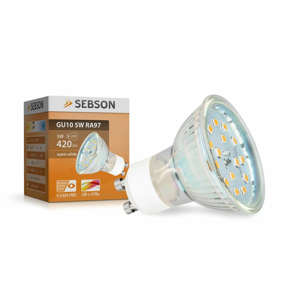 10x LED Lampen GU10 5W warmweiss RA97 flimmerfrei 230V 420lm Leuchtmittel SEBSON - Bild 2 von 4