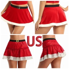 Women's Mrs Claus Sequins Santa Skirt Christmas Costume Cosplay Fancy Dresses