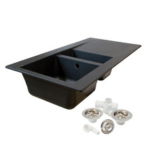Black Resin Kitchen Sink 1.5 Bowl 1000mm x 500mm Granite Finish Static Caravan