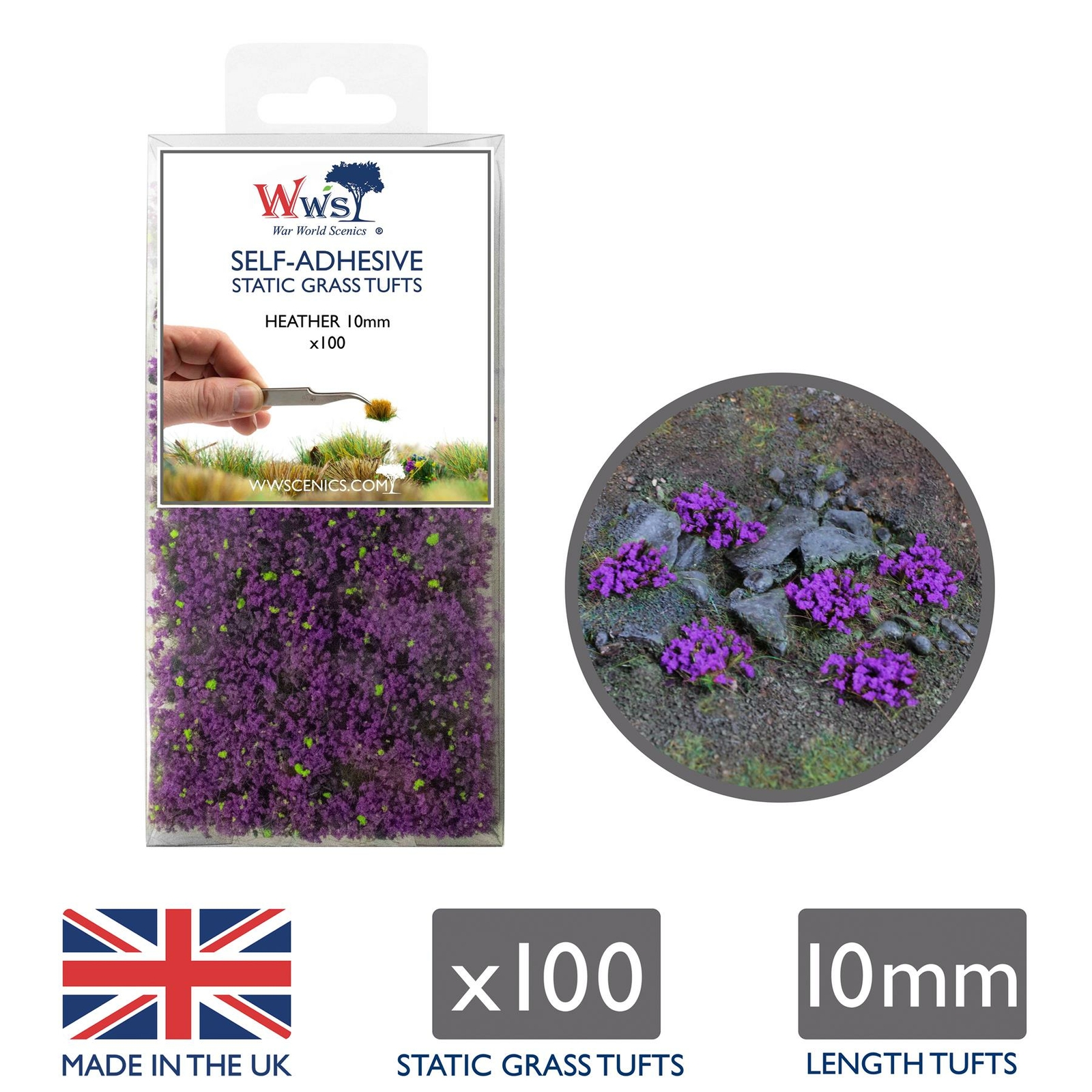 Static Grass Tufts x 100 – Heather, 10mm – Model Railway Wargame Scenery