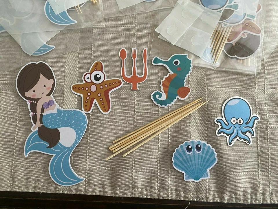 Sirena Niña Cumpleaños Cupcake Toppers Fiesta Cupcake Picks Nuevo en Paquete 48 piezas Foto 2 de 3