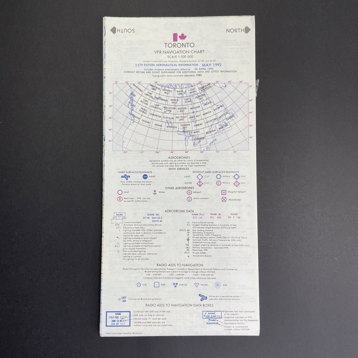 Vintage 1992 Canada Toronto VTA VFR Navigation Chart Aeronautical
