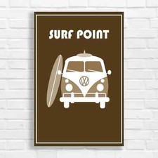 Surf Point Retro Camper Sepia Canvas Print Large Picture Wall Art