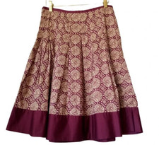 Talbots Print Flare Skirt sz 2 petite 2P Purple/Light Tan Pleated Cotton NEW