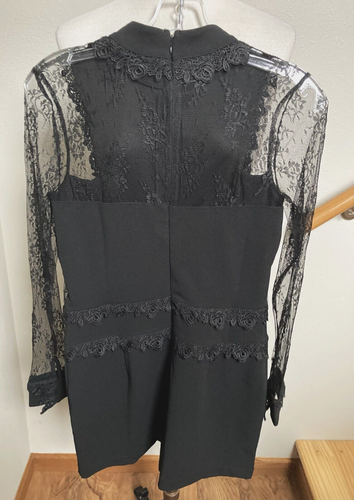 VENUS-BLK-1-PC SHORTS ROMPER-L/S LACE SLVS & DETAIL-BACK ZIP-STRETCH-2-NWOT - Picture 8 of 13