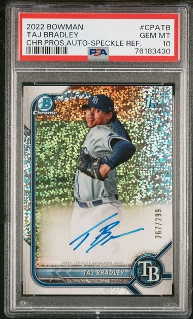 PSA 10 Taj Bradley 2022 Bowman Chrome 1st First Speckle Refractor Auto /299 GEM