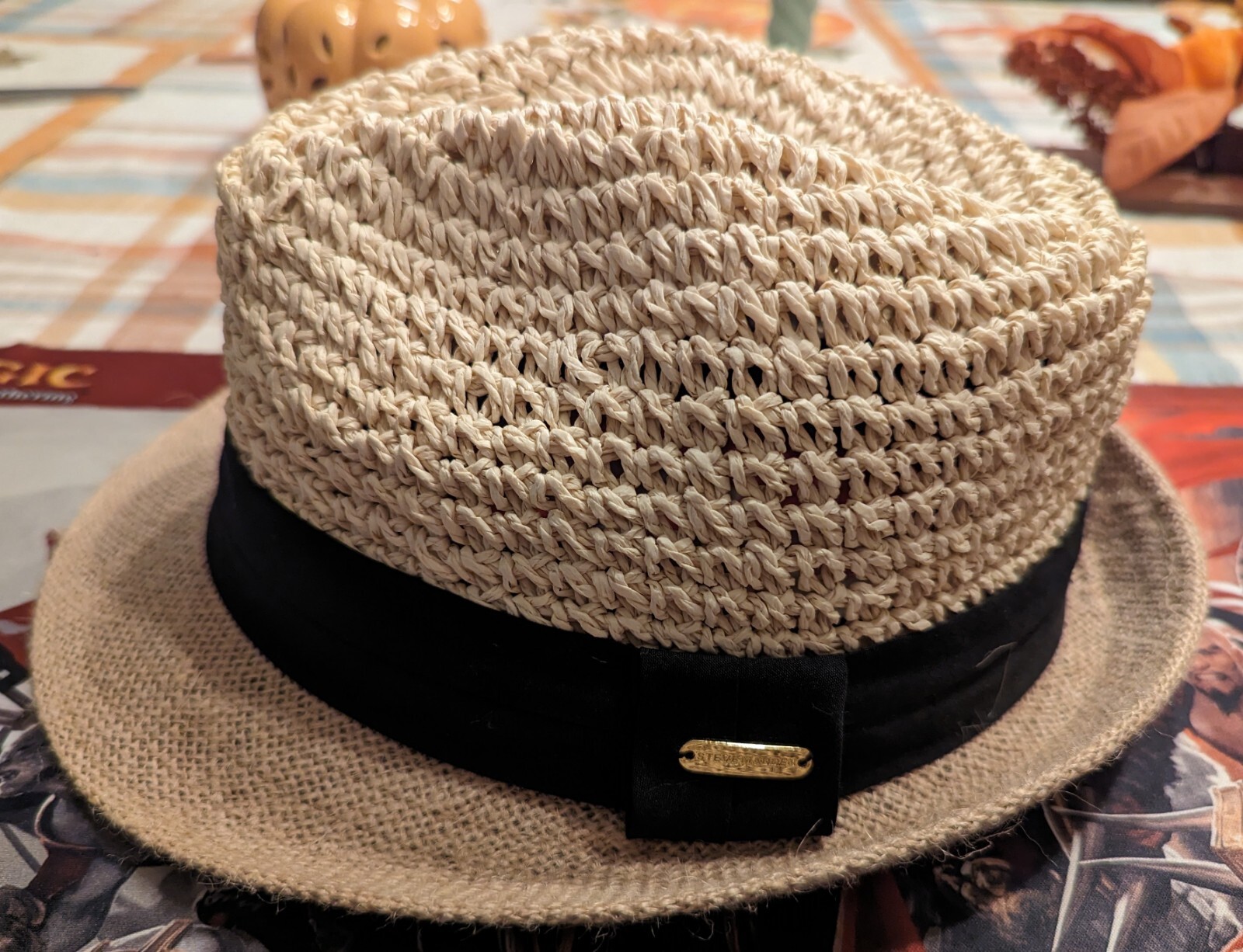Steve Madden Straw Fedora Straw Hat Brown Braided Band Summer One Size