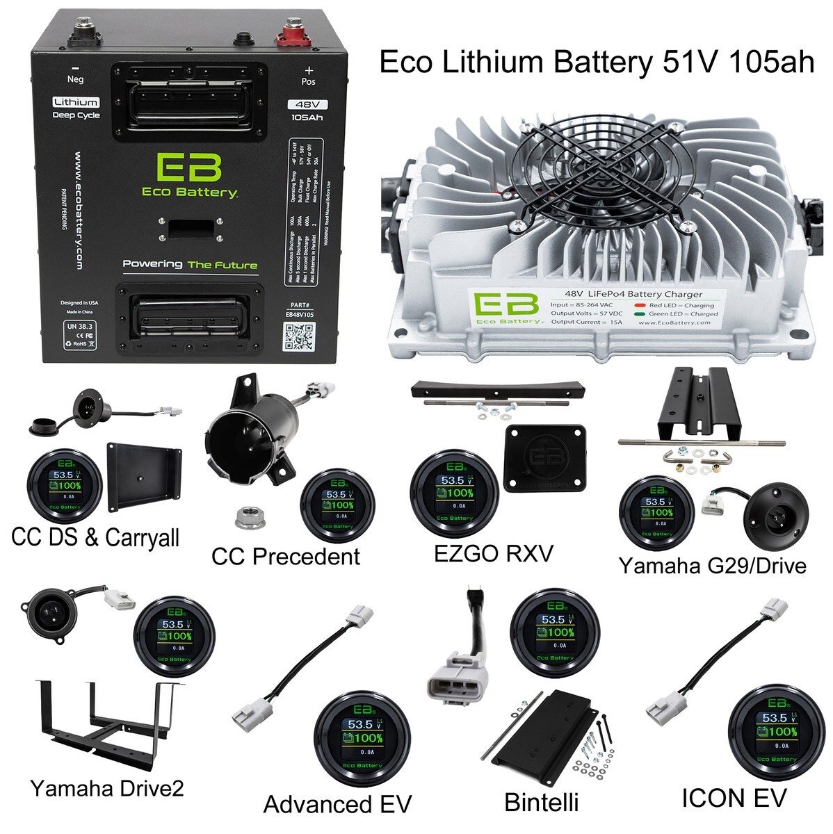 Eco Battery 51V 105aH Lithium Golf Cart Battery Kit Club Car Precedent