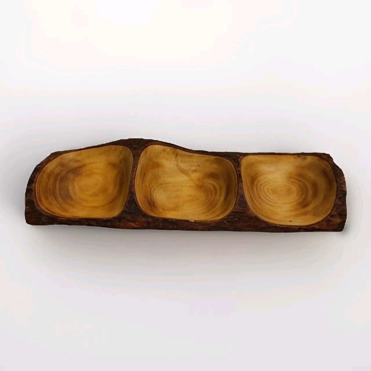 Live Edge Wood Serving Dish Compartment Bark Rustic Luau Desk