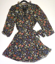 Madewell sheer-sleeve ruffled V-Neck wrap dress in Finch floral Black Medium