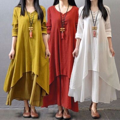 5XL Loose Maxi Dress Zanzea Women V Neck Long Sleeve Mori Girl Casual Big Skirt