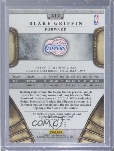 2011-12 Panini Preferred /25 Blake Griffin #212 Auto - Picture 2 of 3