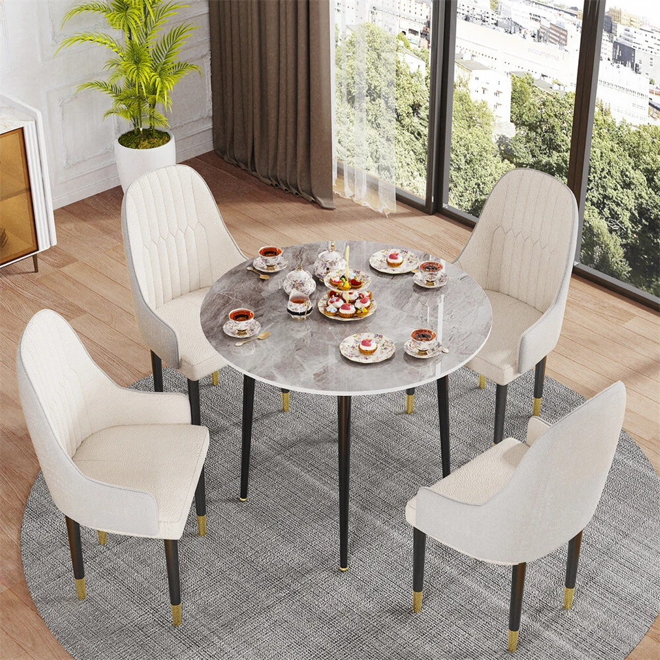 Marble Dining Table Breakfast Cafe Table 2-4 Seater Round Kitchen Bar Furniture - Image 3 of 4