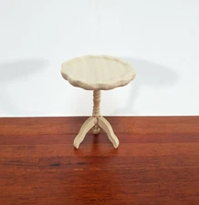 Dollhouse Side Table Pie Crust Style Unpainted 1:12 Scale Wood Furniture