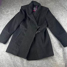 Vince Camuto Pea Coat Women's Black Heavyweight Wool Toggle Buttons Sz L