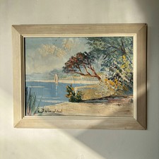 Marvelous Oil Painting Seascape "Lonely Sculpture" Vintage Medium Art