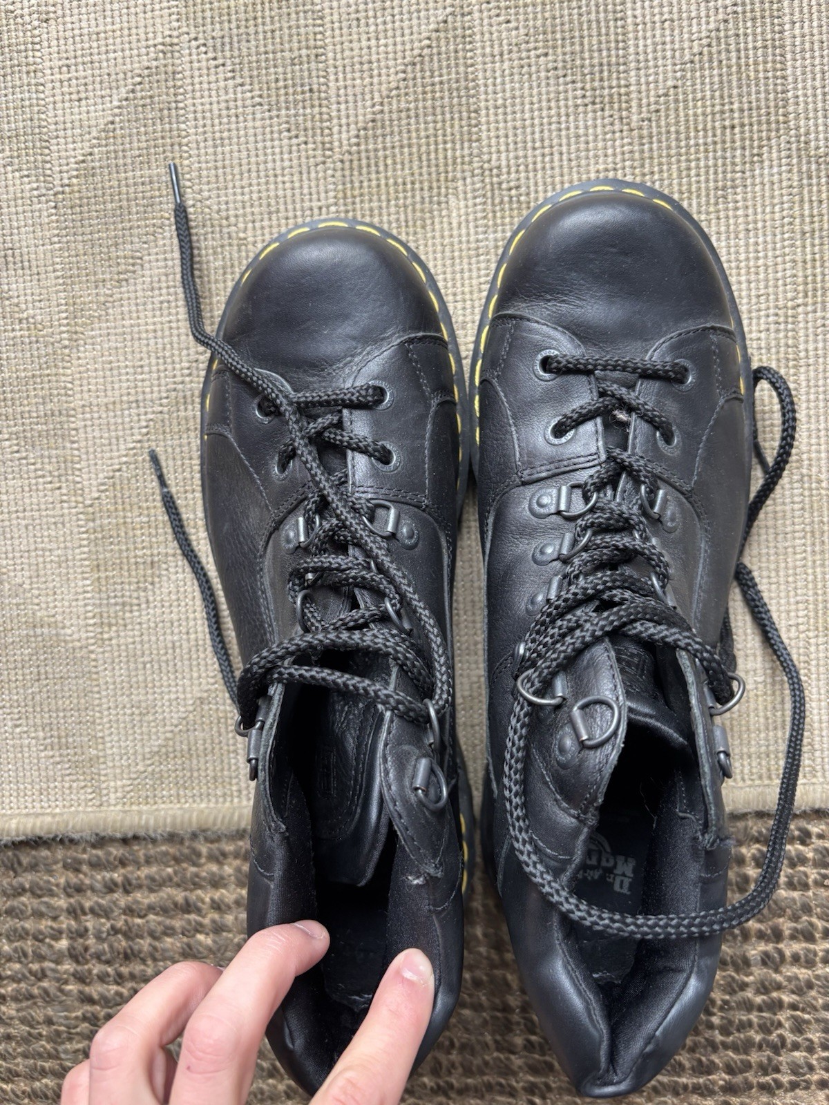 Dr. Martens 8699 Shoes Men's 12 Black Leather Round Toe Lace Up Bex Sole Boots