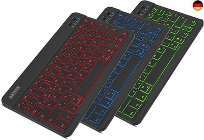 Arteck Bluethooth Tastatur, QWERTZ Deutsche Wireless Keyboard mit 7 Farben