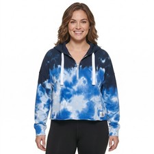 Calvin Klein Jeans Women Blue Tie Dye Cropped Quarter Zip Pullover Hoodie S