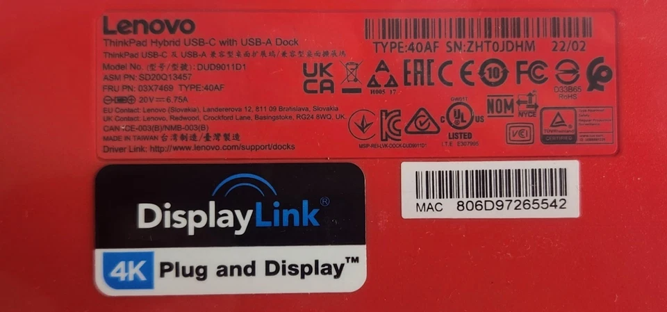 Base híbrida USB-C Lenovo 40AF0135US ThinkPad (leer descripción) Foto 2 de 4