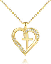Cross Necklace for Women 14K Gold Plated Cross Necklaces for Women Gold Heart Ne