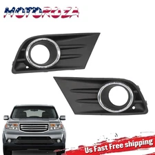 Left Right Fog Light Cover Bezel w/Chrome Ring Trim For Honda Pilot 2012-2015