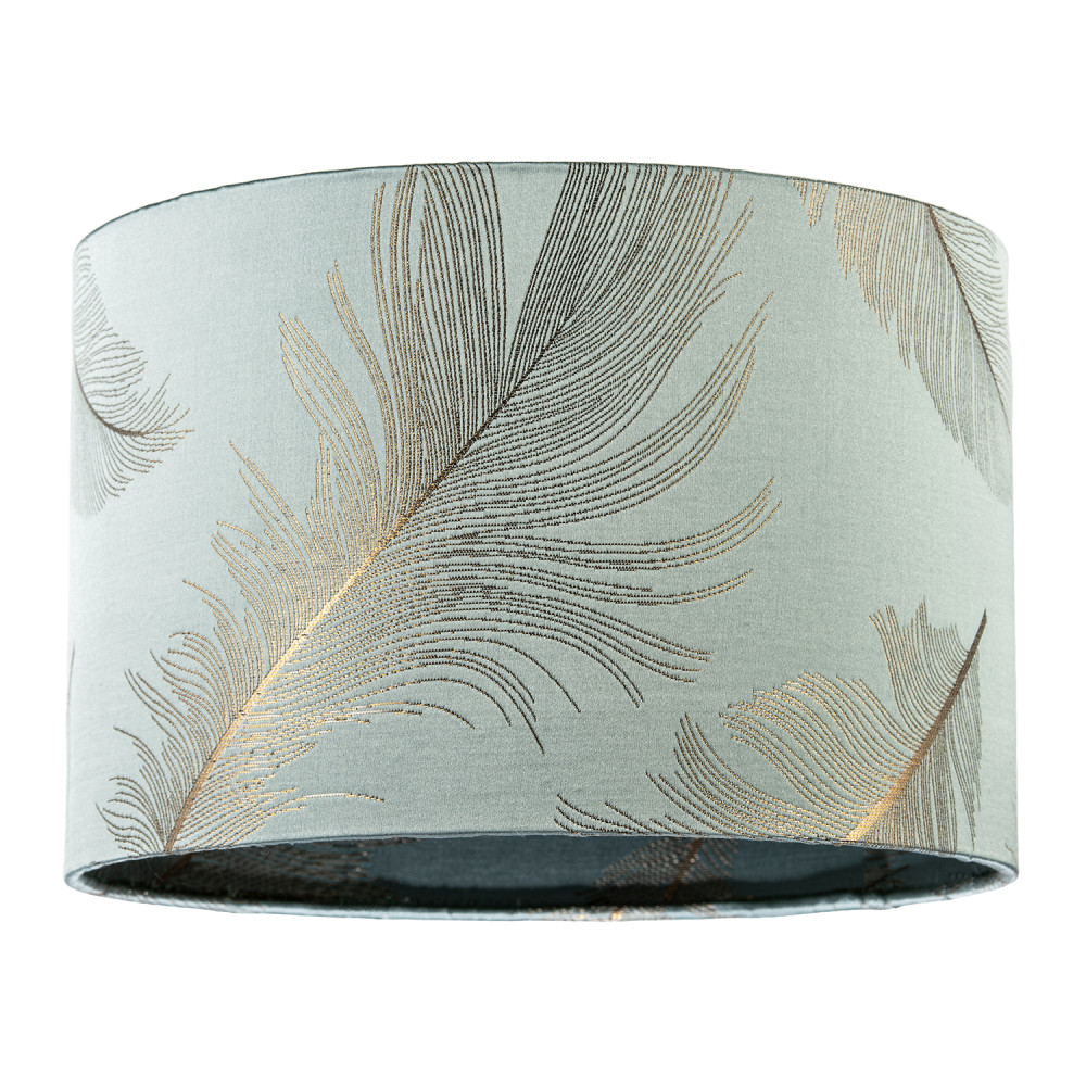 Dusty Duck Egg Cotton Jacquard Lamp Shade with Gold Foil Fern Design by Happy...