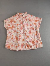Croft & Barrow Women Blouse Top 2XL White Pink Orange Floral Short Sleeve Button
