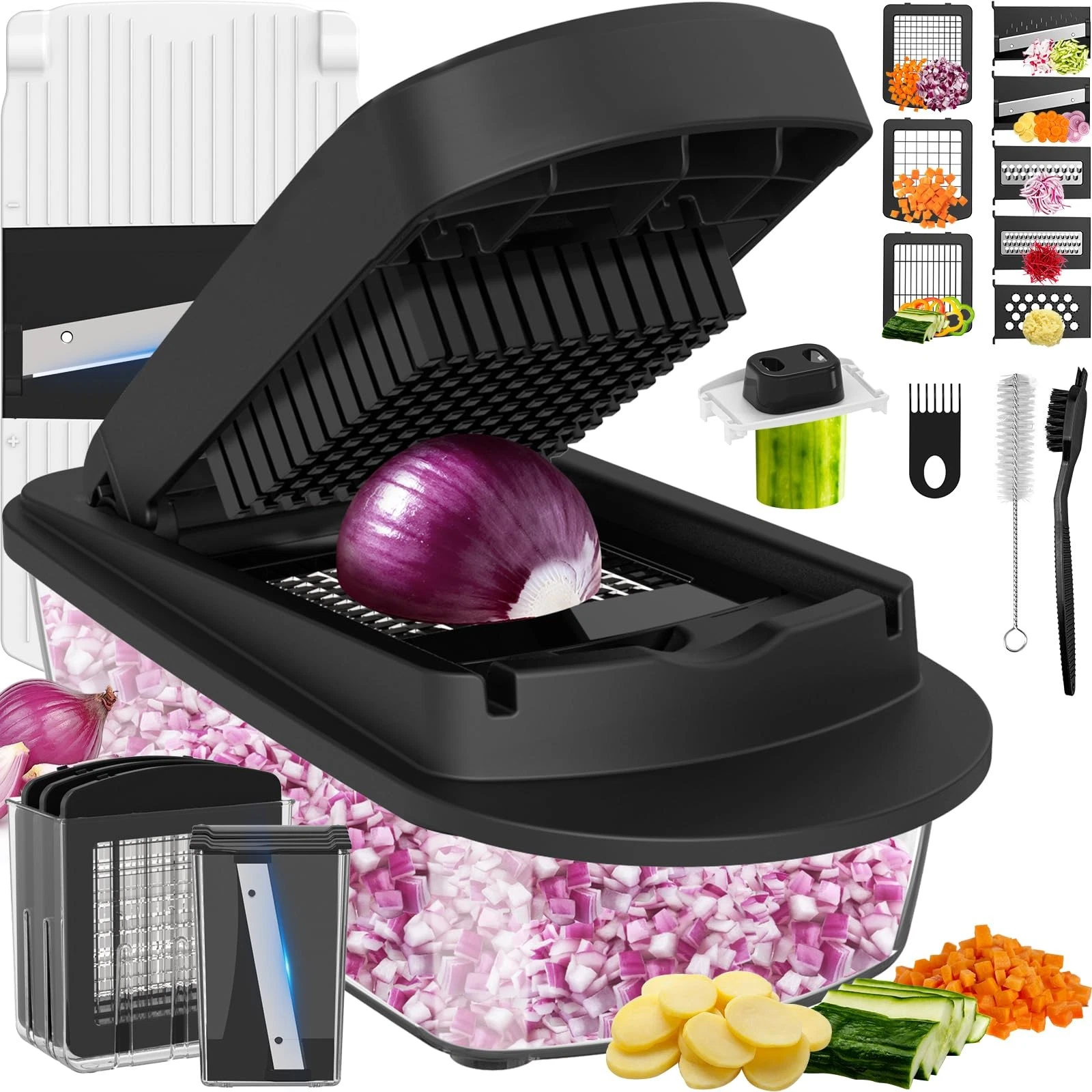 8 Blade All-in-1 Vegetable Chopper Mandoline Slicer with Container, Food Chop...