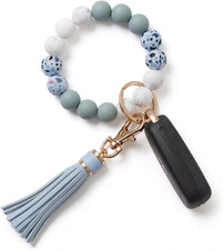 Key Ring Bracelet Car Keychain Holder Wristlet Silicone Women Beaded Bangle Chai