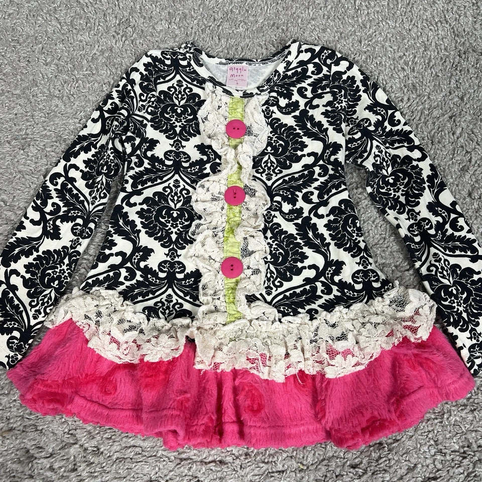 Vestido Giggle Moon Niñas Manga Larga Volantes Francés Le Fleur Negro Rosa Talla 5 Foto 2 de 4