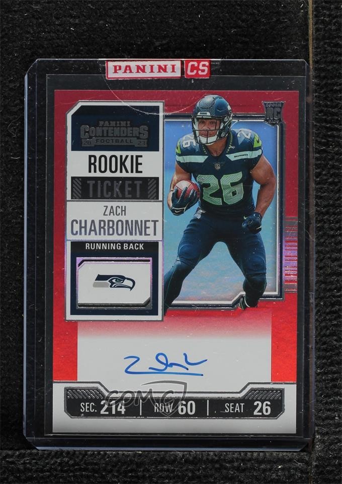 2023 Contenders RPS FOTL Red Zone Ticket Zach Charbonnet Rookie Auto RC 16wc