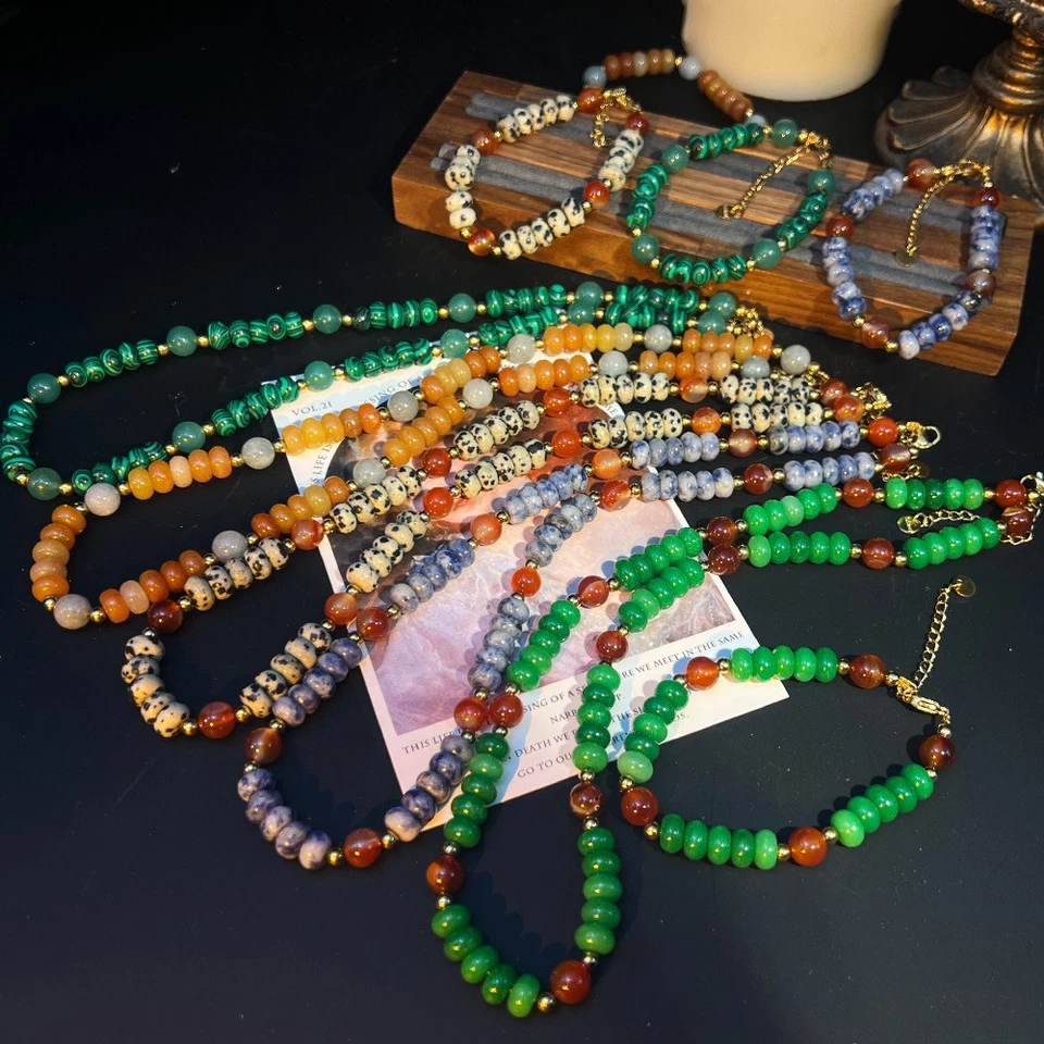 Conjunto de Joyería Vintage Malaquita Ágata Collar Pulsera Declaración Mujer Accesorio Foto 2 de 4