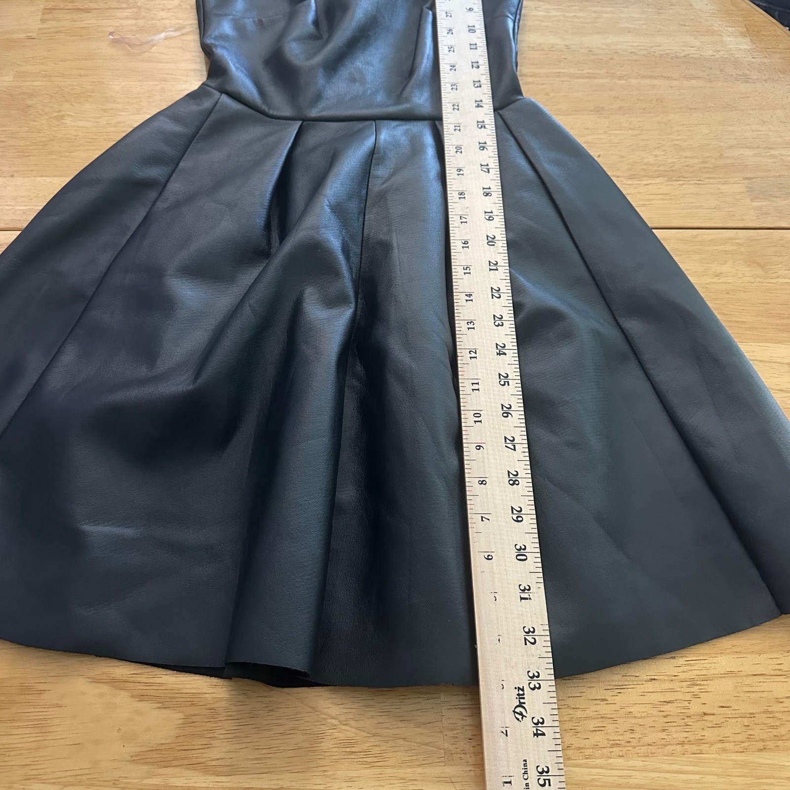 Rosie Harlow faux leather skater dress XS black fit & flare alt party vibe