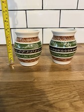 Pair of Welsh Dragon Pottery Vases Hand Painted Wales Collectible Retro