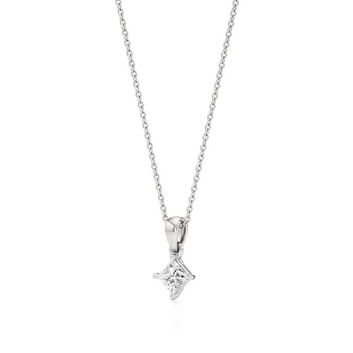Collana con ciondolo solitario principessa diamanti coltivati in laboratorio certificato IGI oro 14 kt - Foto 2 di 17